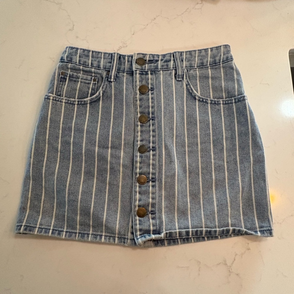 Billabong Denim Striped Button-Down Mini Skirt